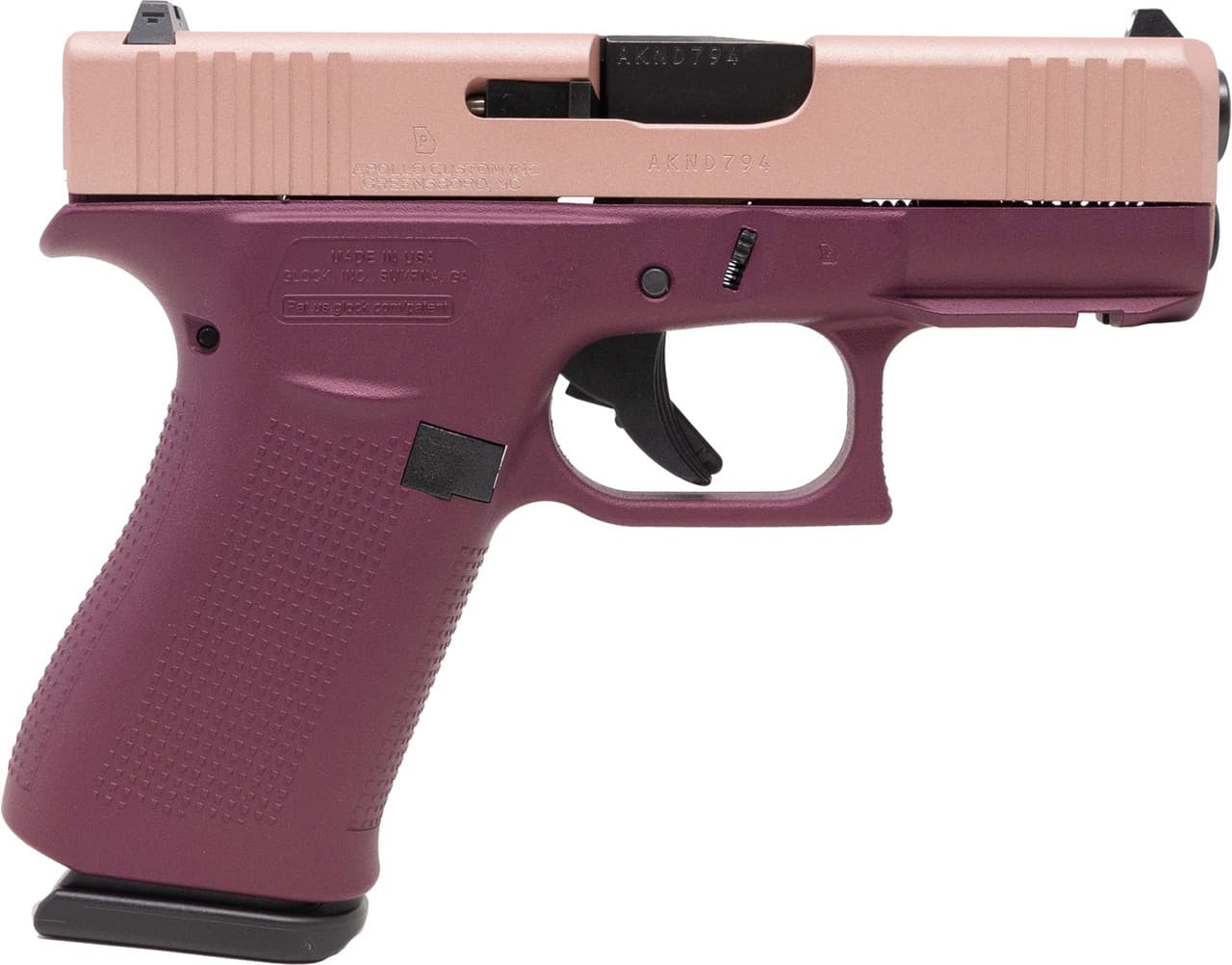 Glock 43X 9mm 3.41 Barrel 10 Rounds Cerakote Rose Gold Black Cherry