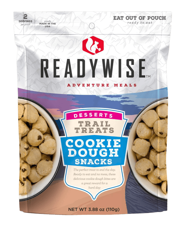 ReadyWise RW05013 Outdoor Food Kit Trail Treats Cookie Dough Snacks 2 Servings In A Resealable Pouch, 6 Per Case