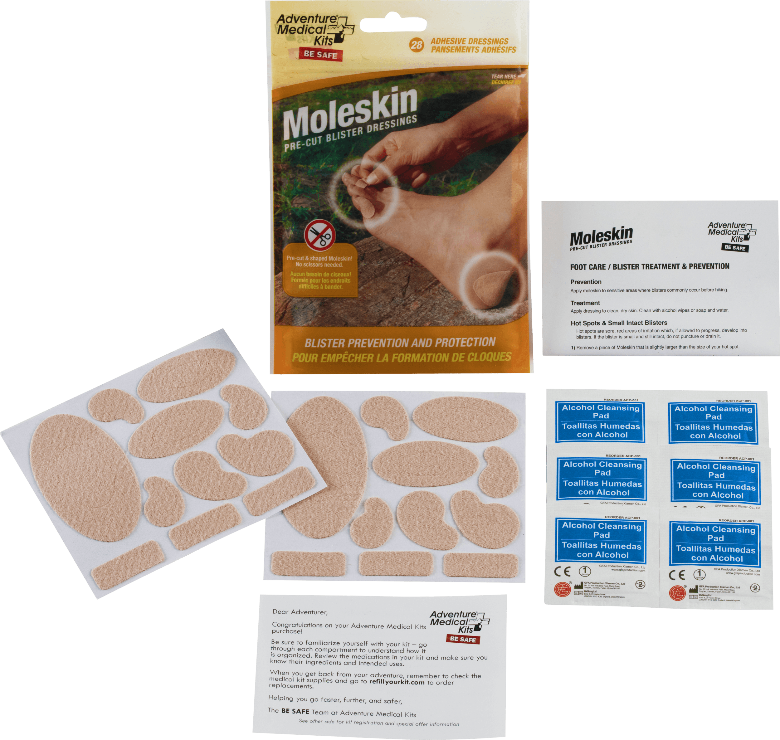 Adventure Medical Kits 01550400 Moleskin  Blister Prevention Brown 22 Precut Shapes