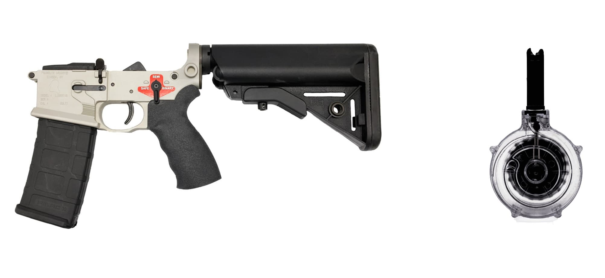 BUNDLE - Franklin Armory BFSIII Equipped LIBERTAS Complete AR15 Lower w/ KCI AR-15 Mag - Desert Smoke | 50rd Drum