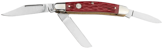 Boker 110855 Stockman Traditional Medium Clip Point/Sheepsfoot/Spey Plain D2 Steel Blade Red Jigged Bone Handle