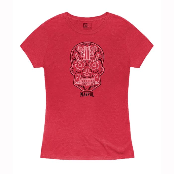 WOMEN'S SUGAR SKULL BLEND T-SHIRT LG RED HEATHER