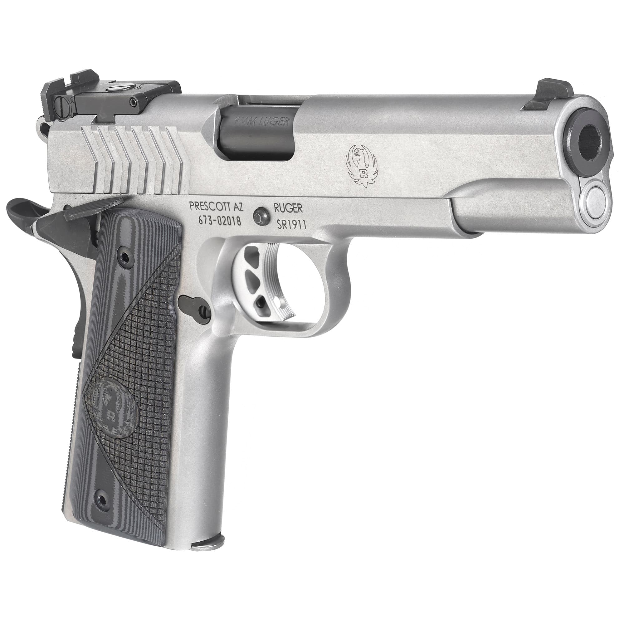 Ruger, Sr1911 Target, 9mm Luger, 5 inch, 9 Rounds, Stainless Steel, G10 Grips