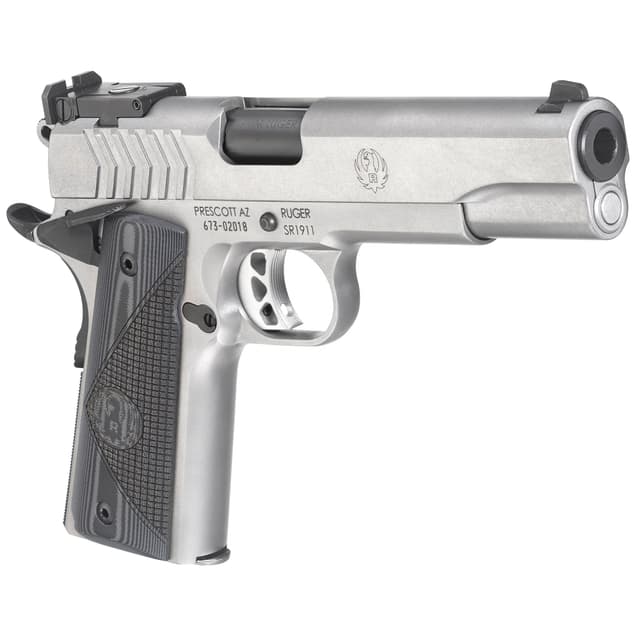 Ruger, Sr1911 Target, 9mm Luger, 5 inch, 9 Rounds, Stainless Steel, G10 Grips