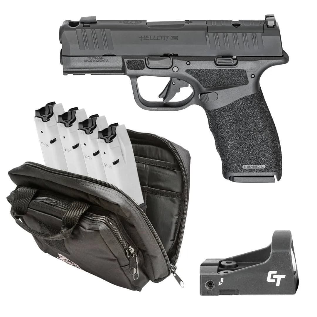 Springfield Gear Up 2025 Hellcat Pro Comp Handgun 9mm Luger 15rd(5) Magazines 3.7" Barrel Black Bag Red Dot