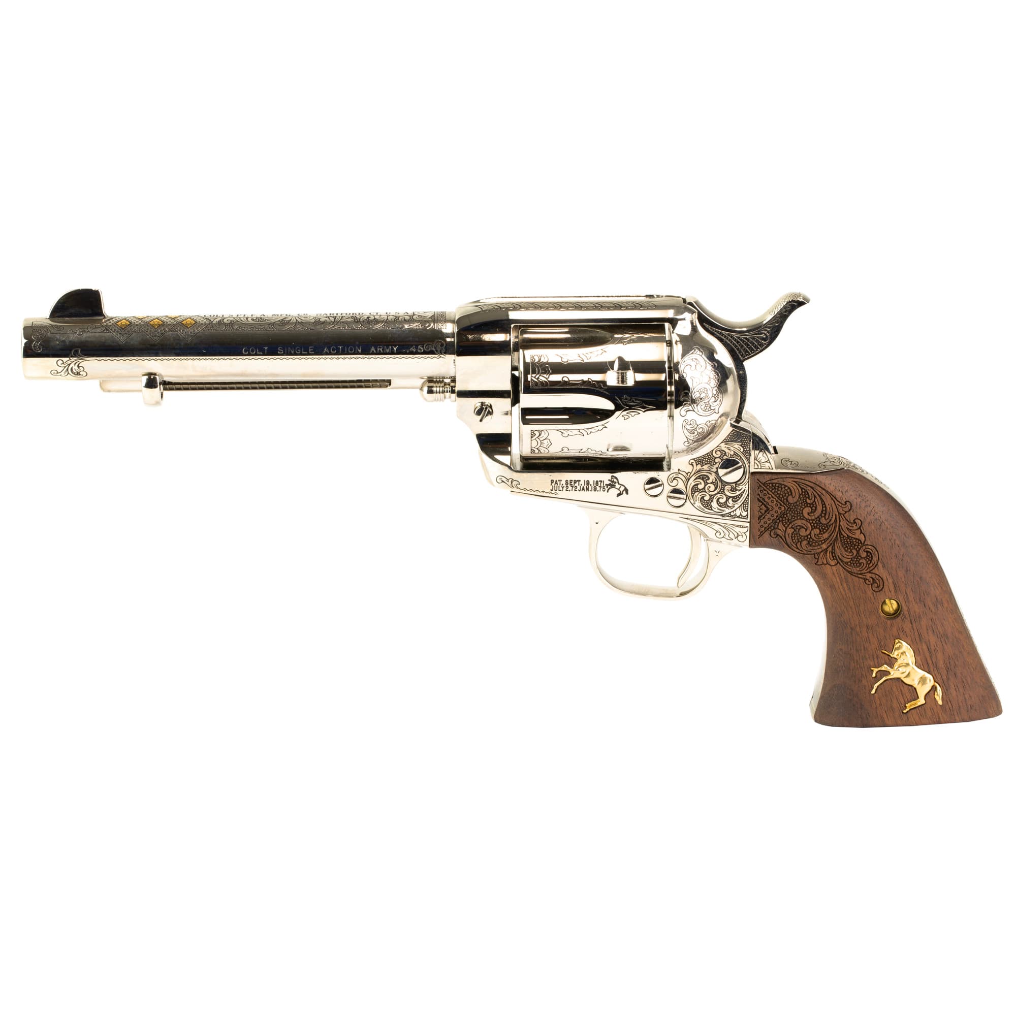 Colt SAA Nimschke Engraver's Edition 45 Colt 5.5 in 6 Rounds Stainless Gold Inlay Wood Grips
