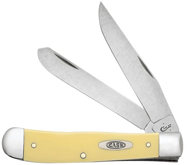 Case 30114 Yellow Synthetic Trapper Folding Clip Point/Spey Plain Mirror Polished Carbon Steel Blade/Smooth Yellow Synthetic Handle