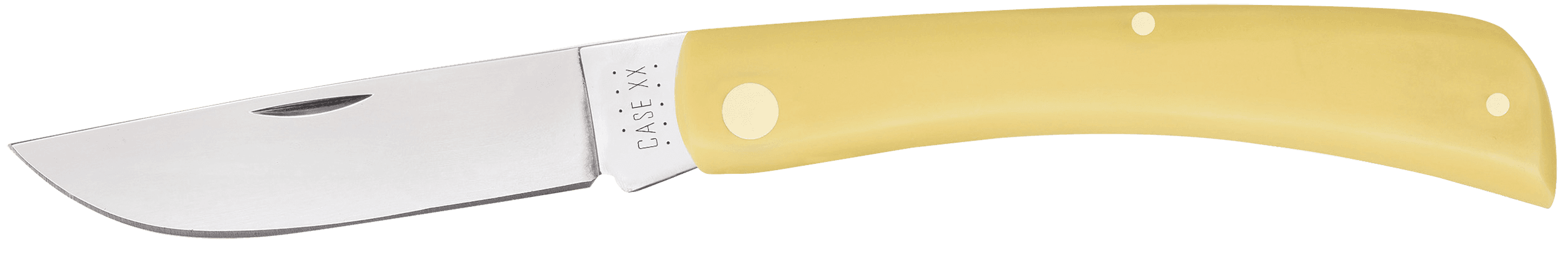 Case 00038 Yellow Synthetic Sod Buster Folding Skinner Plain Tumble Polish Carbon Steel Blade/Smooth Yellow Synthetic Handle