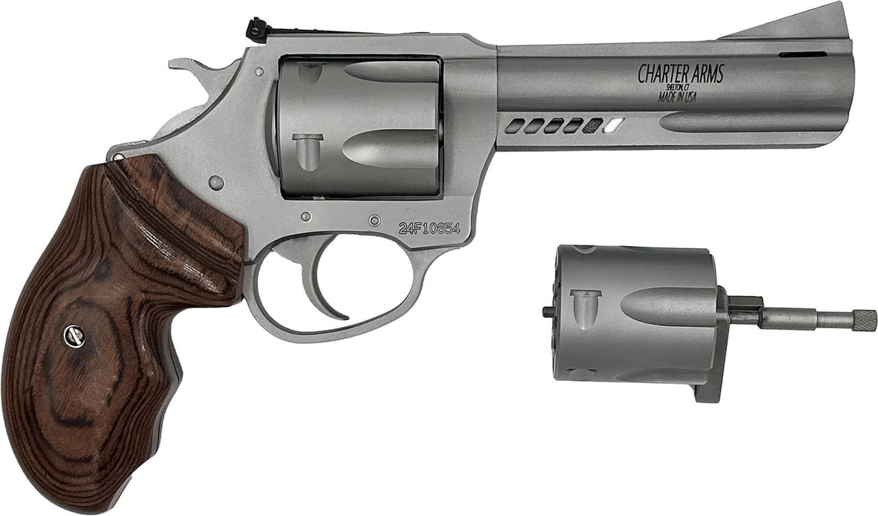 Charter Arms Double Dog Revolver 357 Magnum 9mm 4.2 Inch 5 Round Stainless Walnut