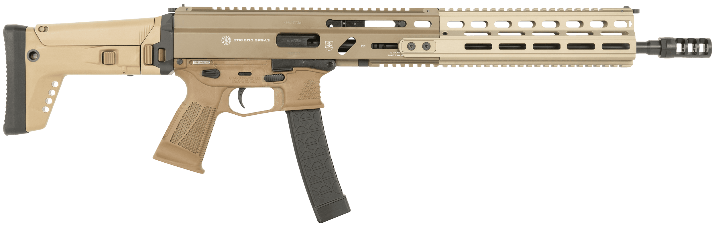 Global Ordnance Grand Power Stribog SP9A3 9mm Luger 16" 30+1 Flat Dark Earth