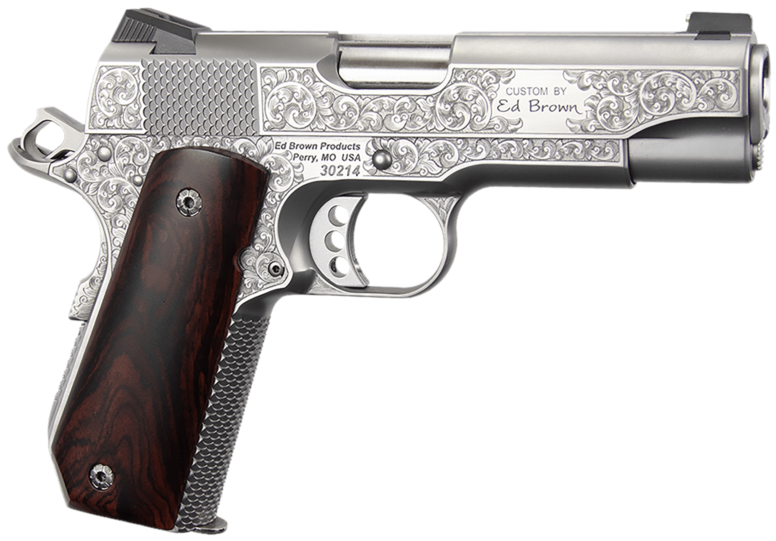 Ed Brown KCSSSIG Kobra Carry Signature Edition 45 ACP 7+1 4.25" Stainless Recessed Crown Barrel, Engraved Serrated Stainless Steel Slide &  Frame w/Beavertail, Cocobolo Grip