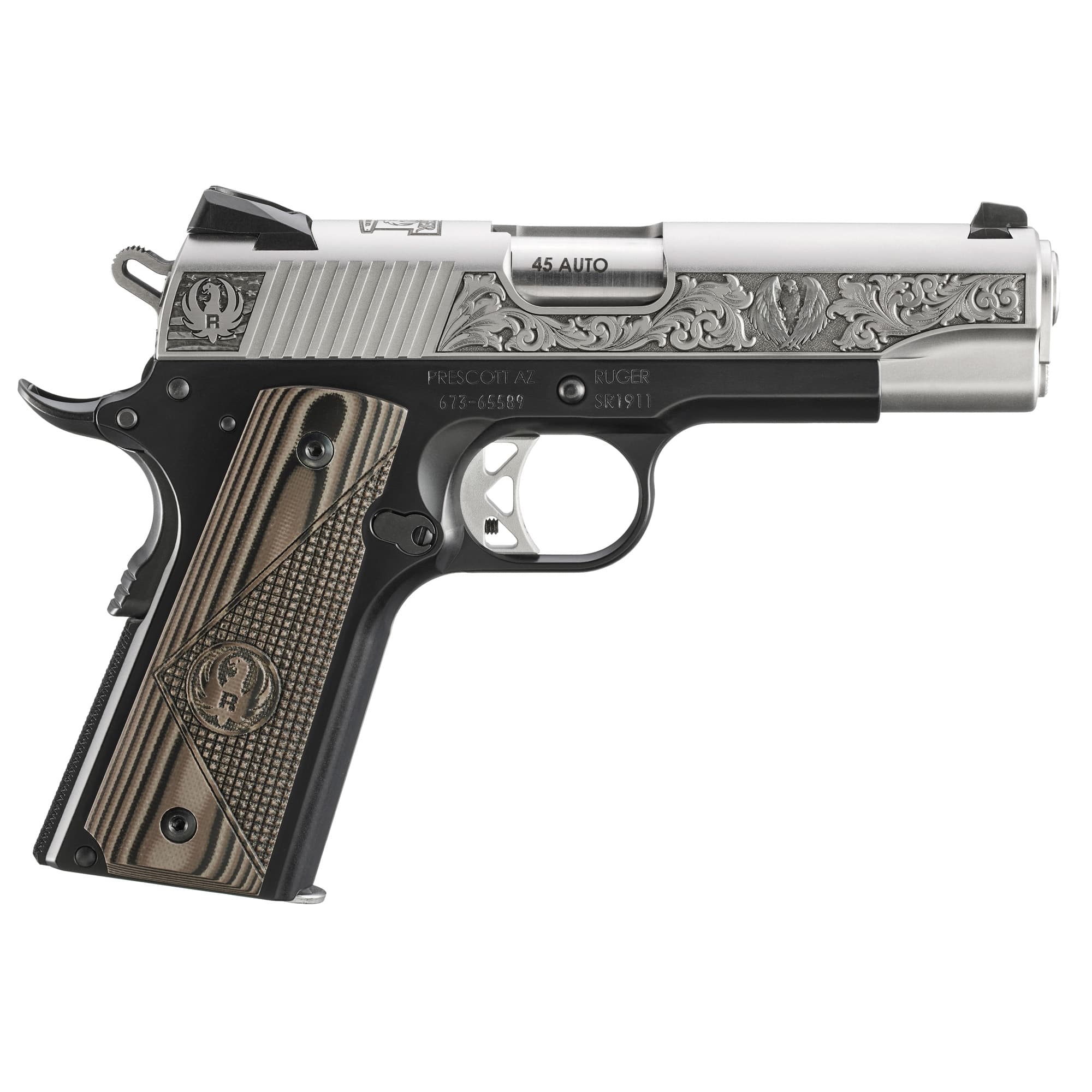 Ruger Prescott Az 1911 .45 ACP 4.25 inch 7+1 Brown Black Anodized Deluxe G10
