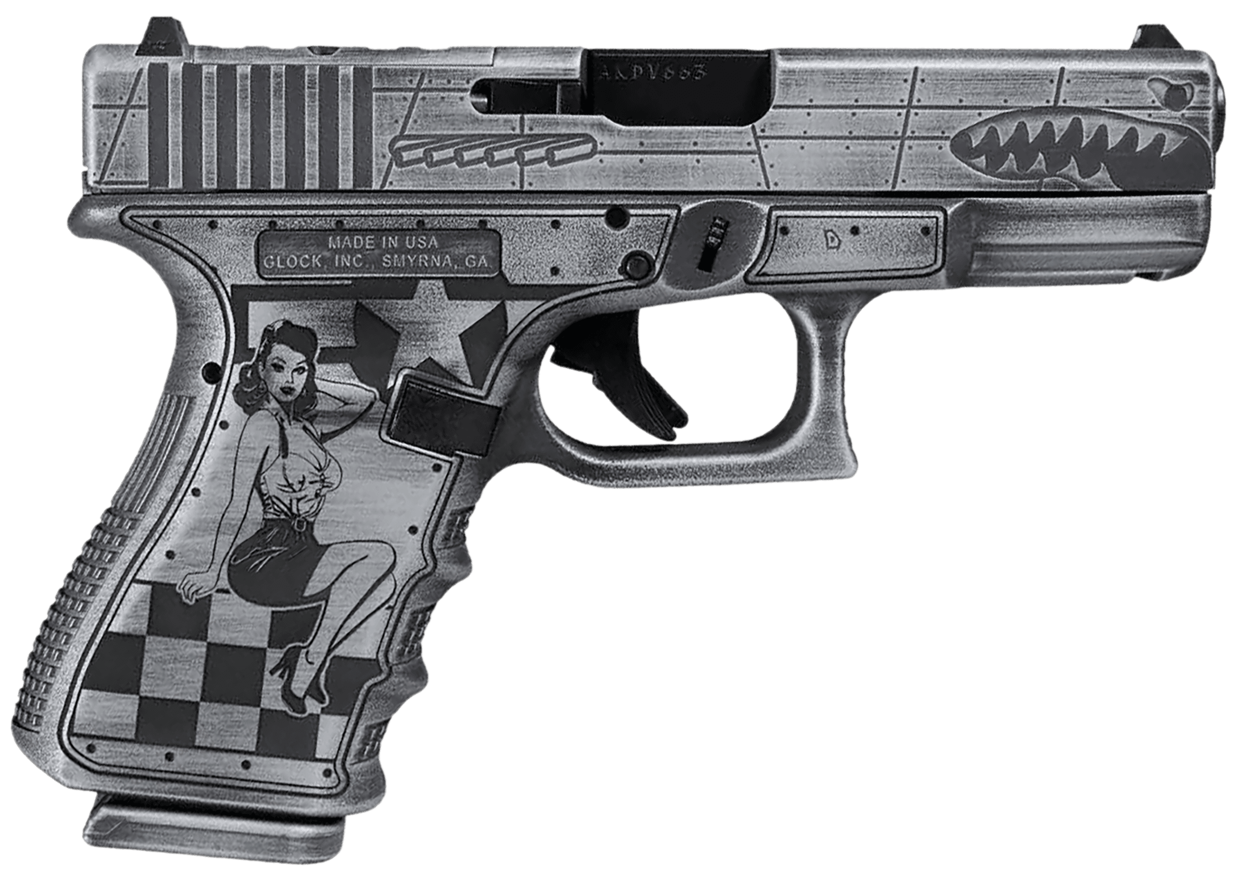 Glock G45 Gen5 Crossover 9mm Luger 4.02" 17+1 Distressed Gray Cerakote Bomber Engraved