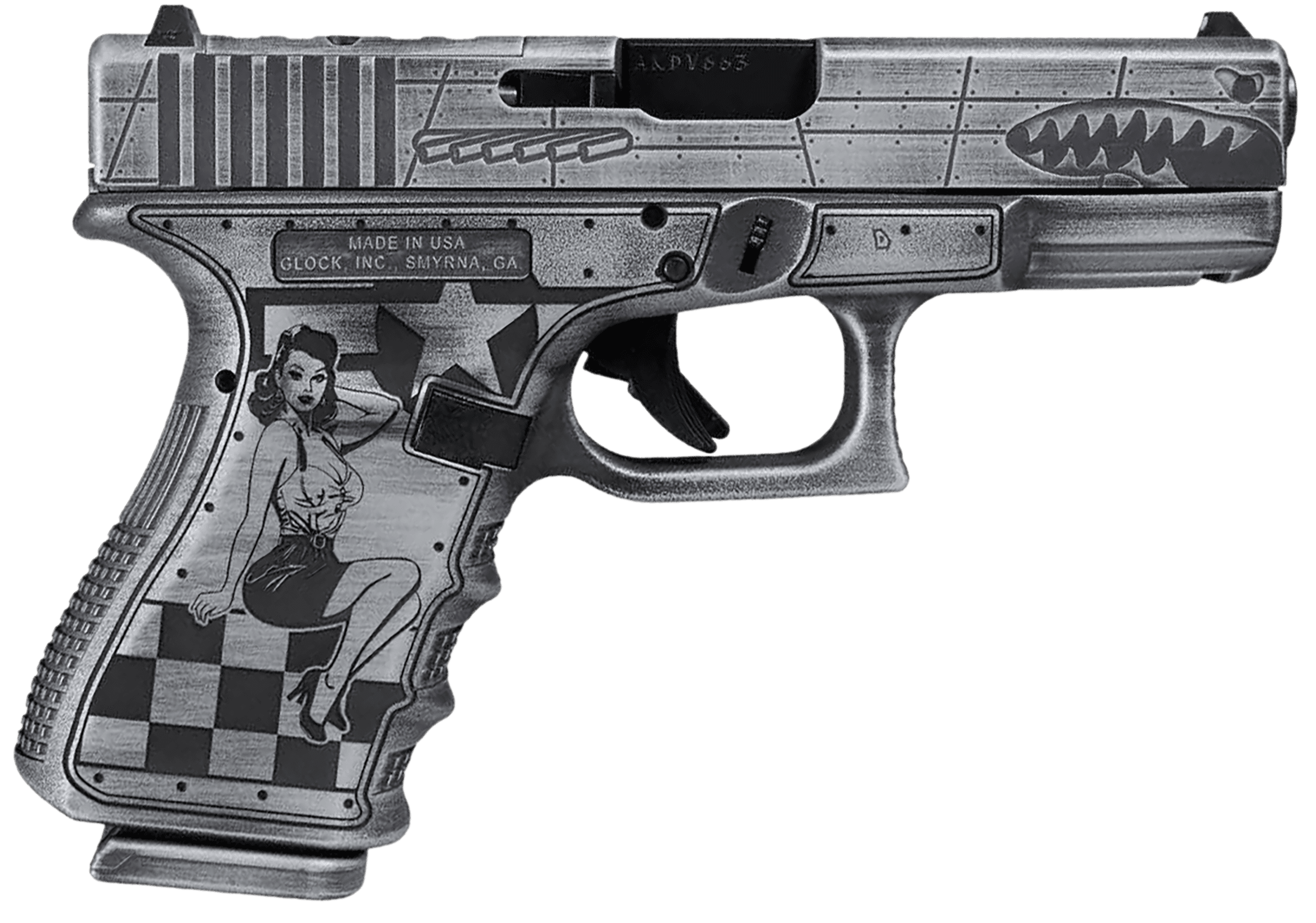 Glock G19 Gen5 9mm Luger 4.02" 15+1 Bomber Engraved Distressed Gray Cerakote