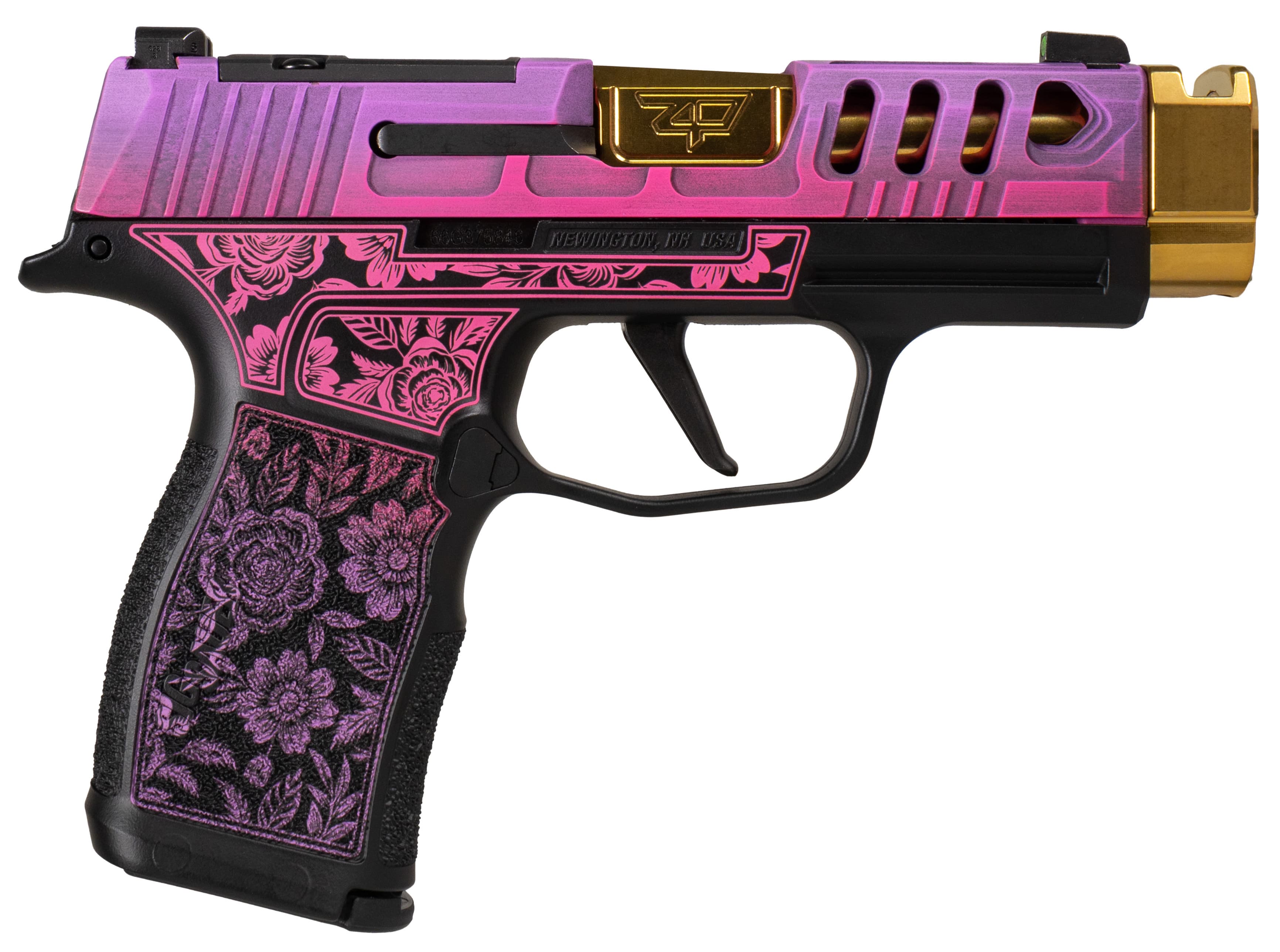 Sig Sauer P365X 9mm 3.1" Gold Barrel Pink Purple Cerakote Laser Engraved