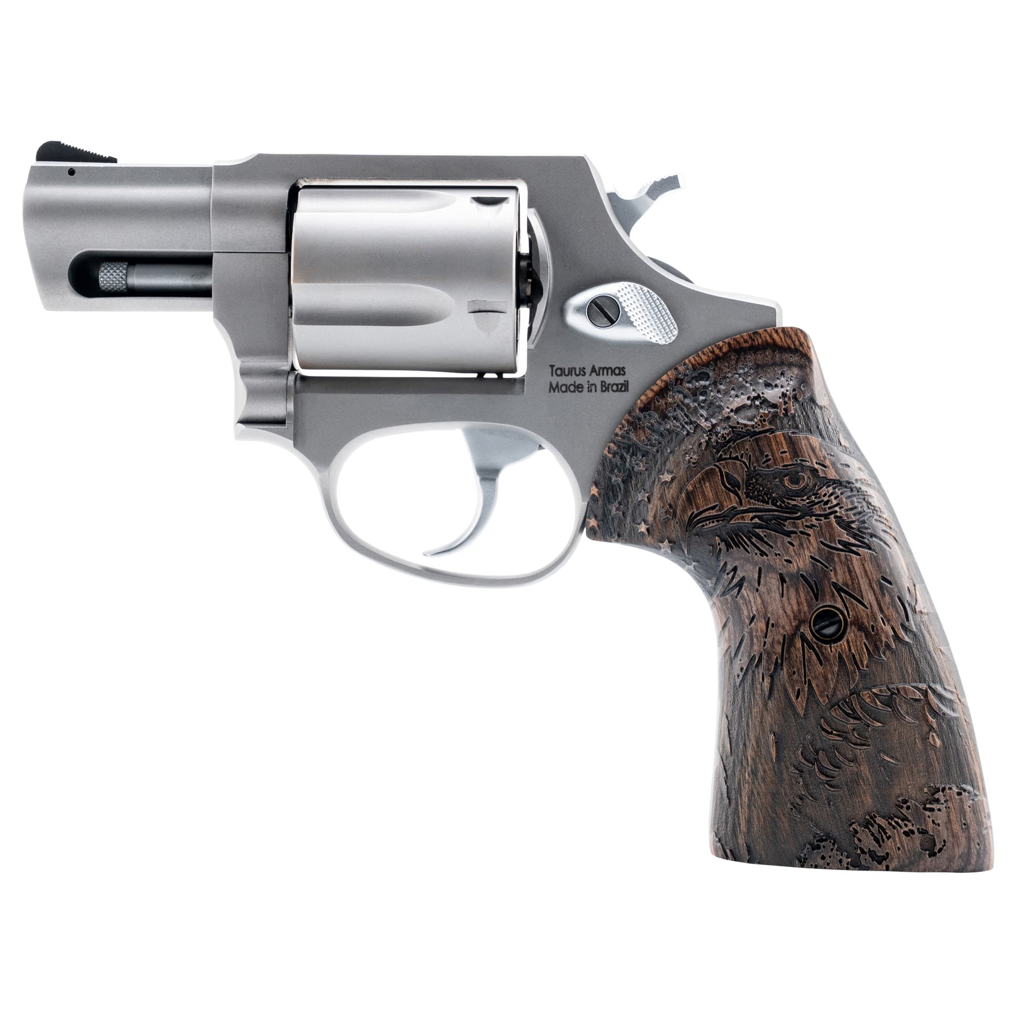 Taurus 605 357 Magnum 2 Inch 5 Shot Matte Stainless Steel Polished Cylinder Wood Grip