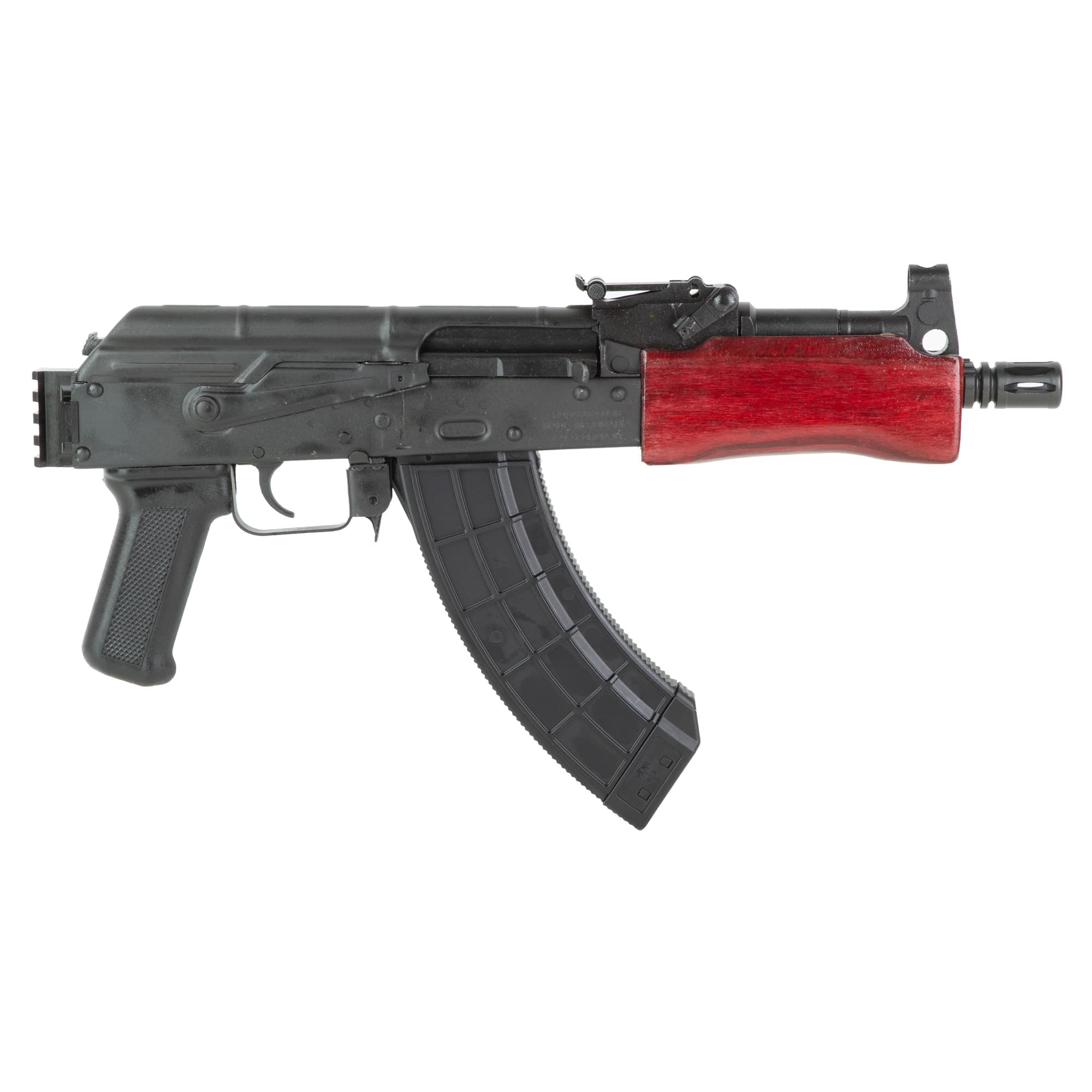Century Arms Romanian Mini Draco Stamped AK-47 Pistol - Black | 7.62x39 | 7.75" Barrel | Red Wood Handguard