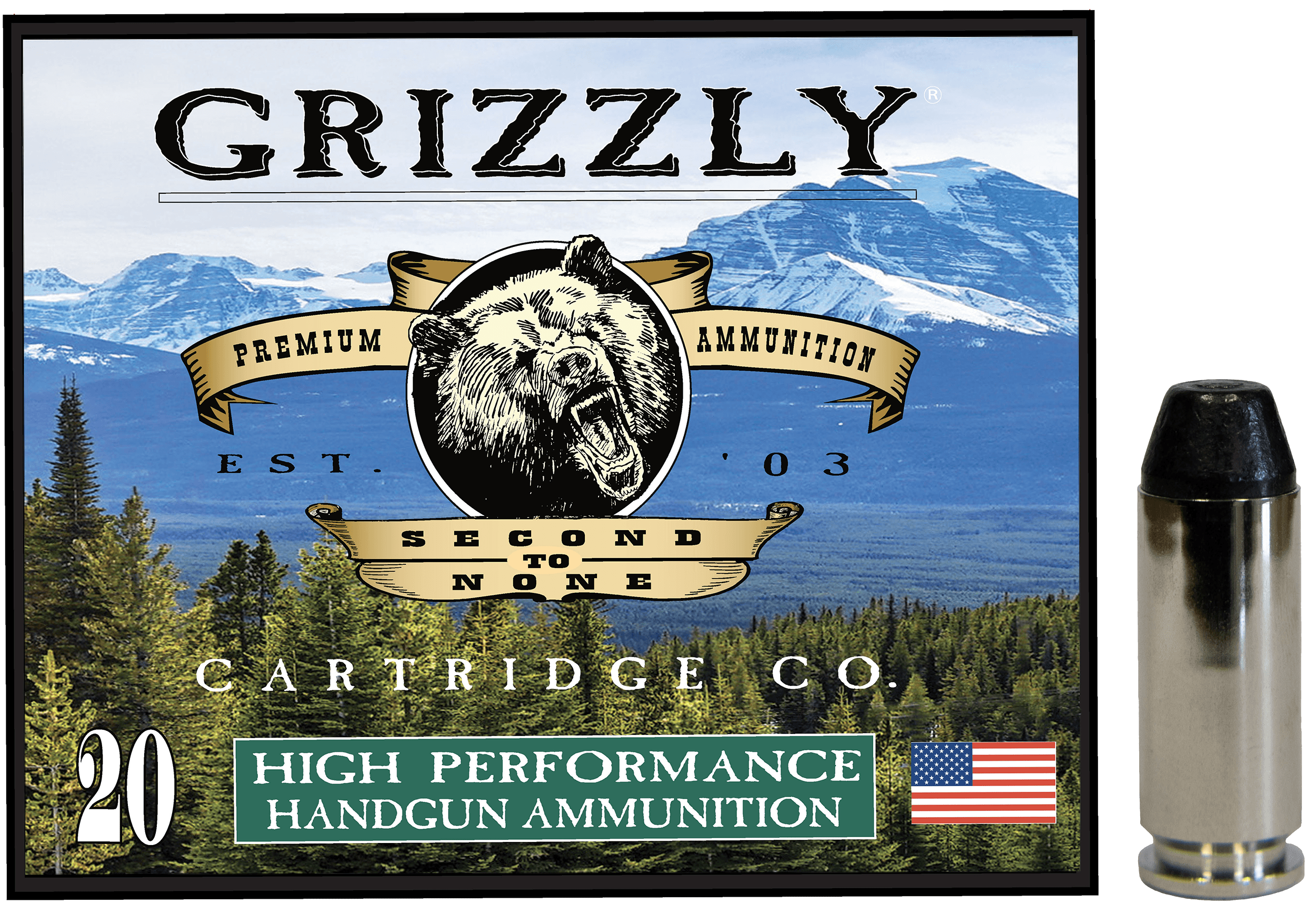 Grizzly Ammo GC10M10 10mmAuto 220gr Full Metal Jacket Flat Point 20 Per Box/10 Case