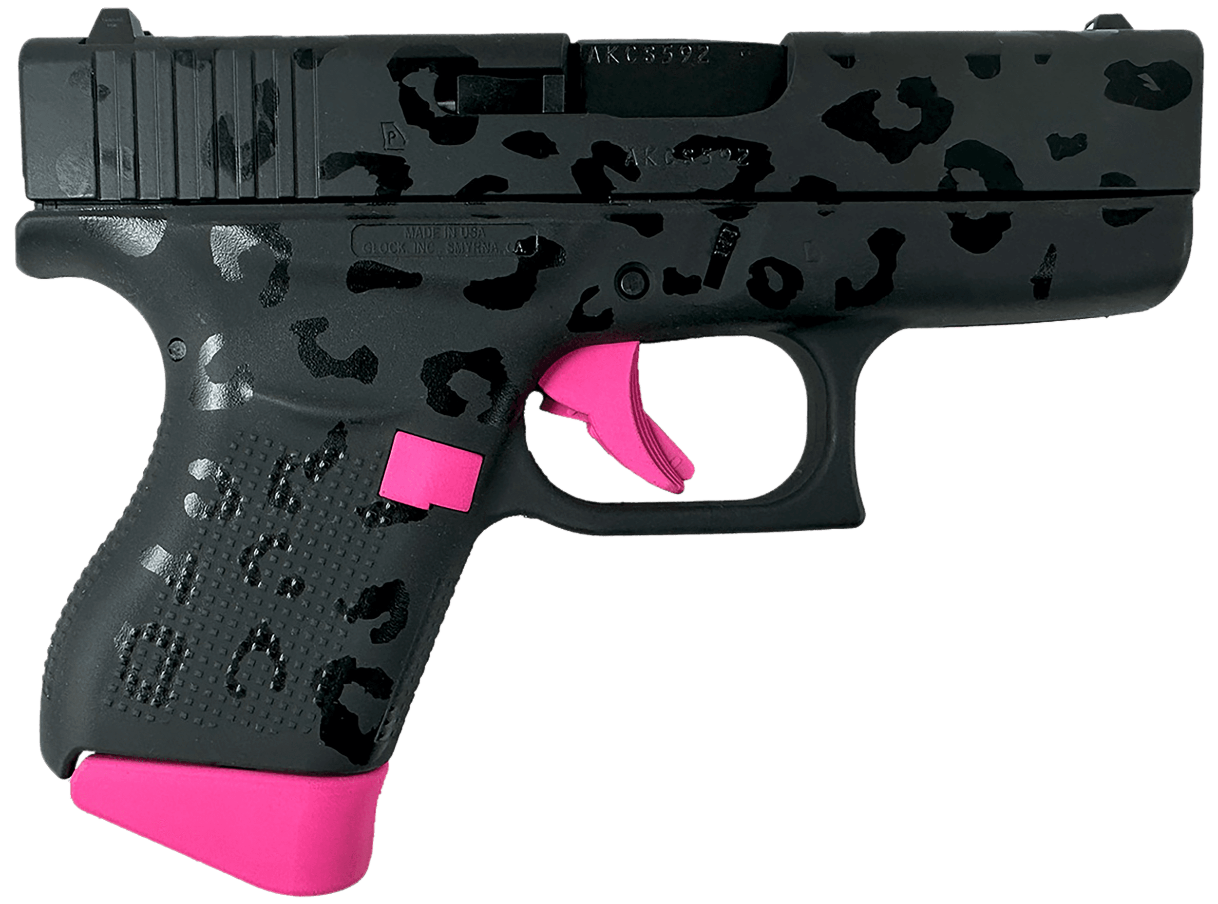 Glock G43 9mm Luger 3.41 Barrel 6 Round Black Leopard Frame Hot Pink Controls