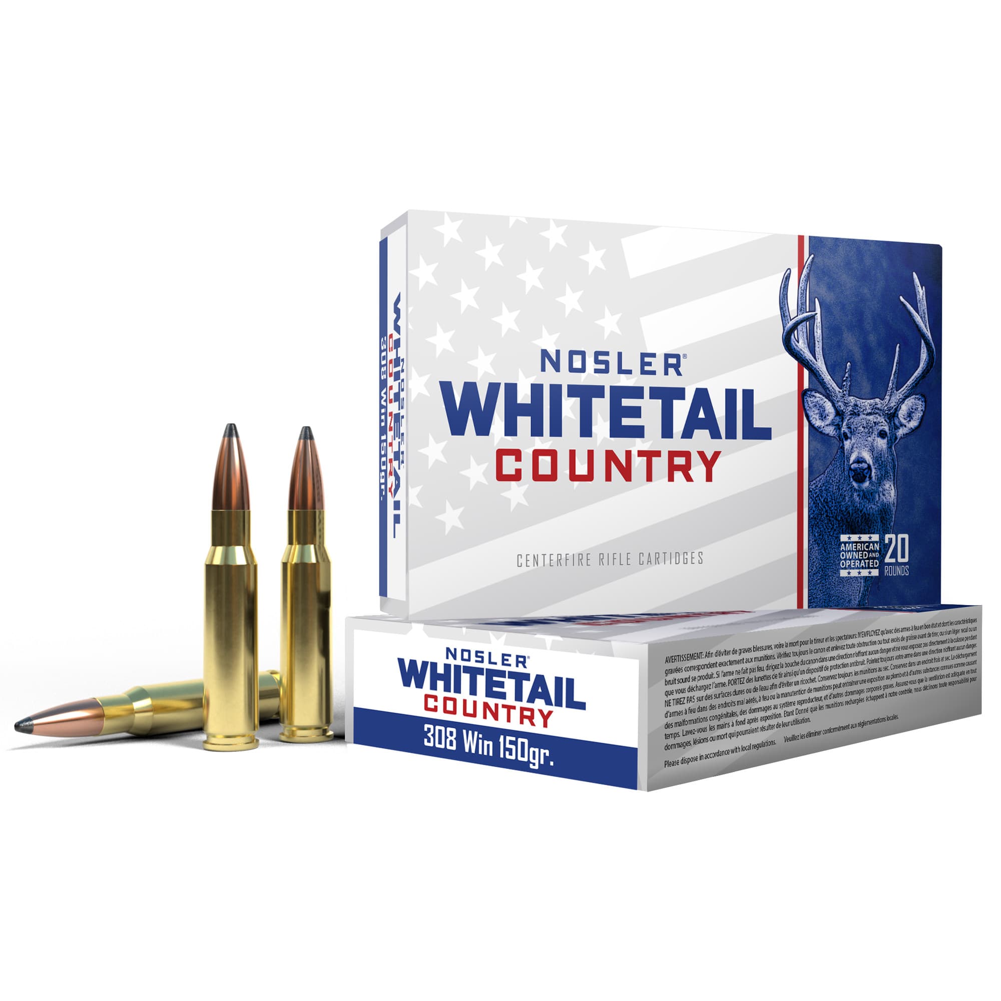 Nosler, Whitetail, 308 Winchester, Solid Base Spitzer, 150 Grain, 20 Rounds