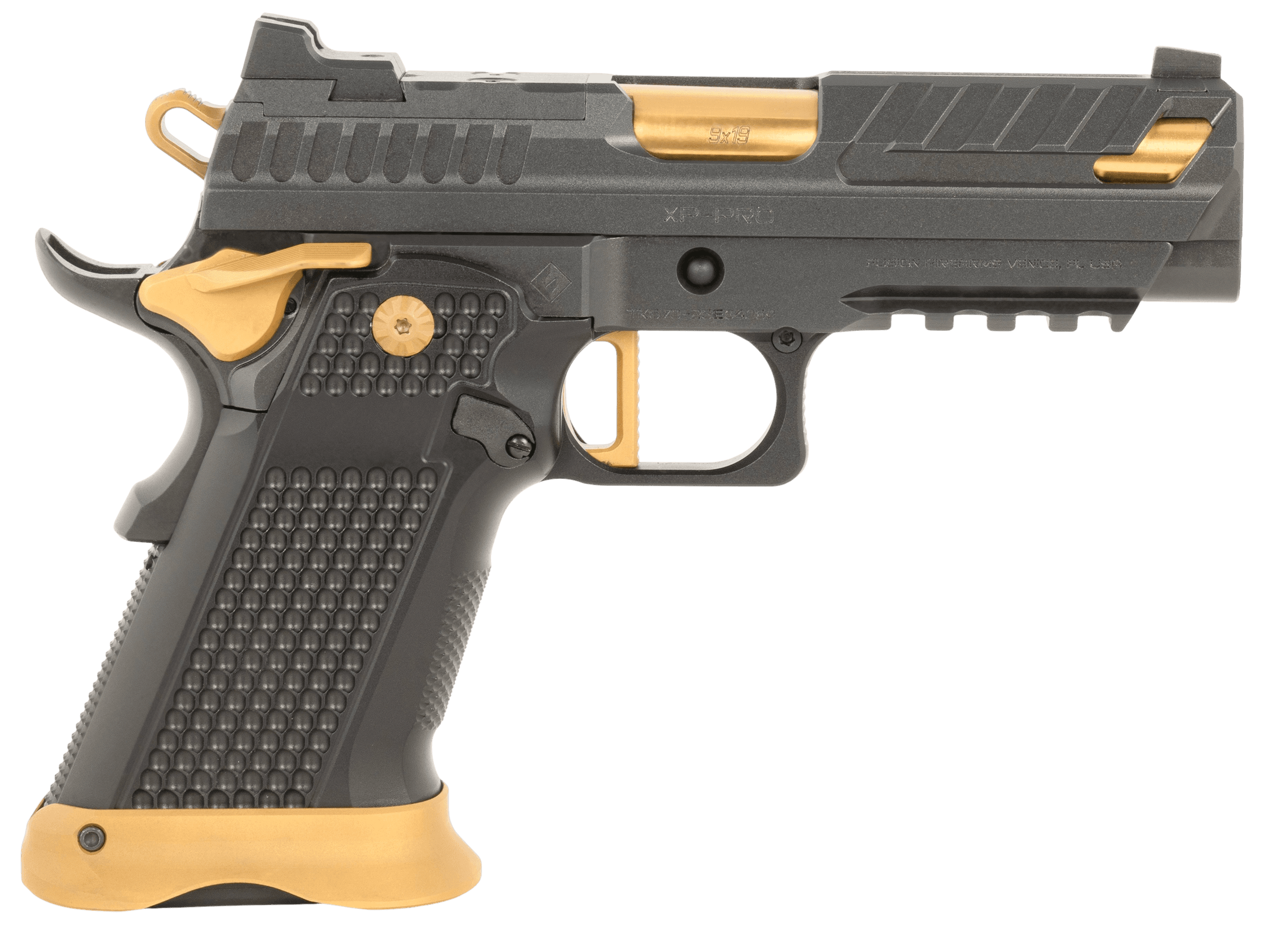 Fusion Firearms XP9BLKG10 XP Pro Sports South Exclusive 9mm Luger 10+1 4" Bull Barrel Steel Optic Cut/Serrated/Vent Cut Slide Steel Frame w/Picatinny Rail Aluminum Grip RMR Footprint
