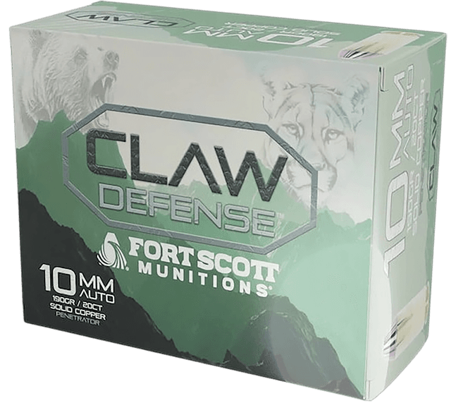Fort Scott Munitions 10MM-190-SCV2 Claw Defense  10mm 190gr Solid Copper Spun 20 Per Box/25 Case
