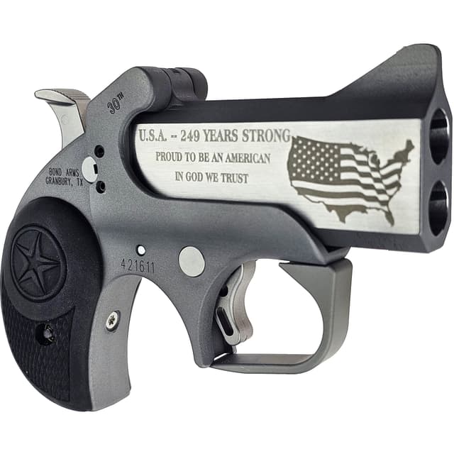 Bond Arms BA30TH-45LC/410 30th XL 45 Colt (Long Colt)/410 Gauge 2 Shot 3" Engraved Matte Stainless Steel Barrel, Rough Matte Stainless Steel Frame, Black Nylon Grips