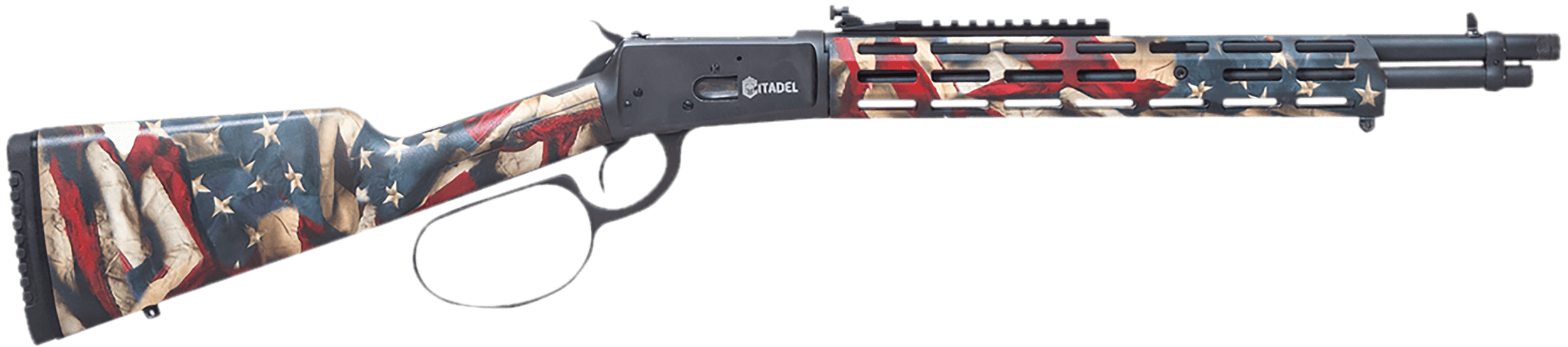 Citadel CIT44LVRUSA Levtac 92 44 Mag 8+1 16.50" Matte Black Threaded Barrel & Steel Receiver w/Picatinny Rail, Fixed Respect Camo (American Flag) Synthetic Stock, Right Hand