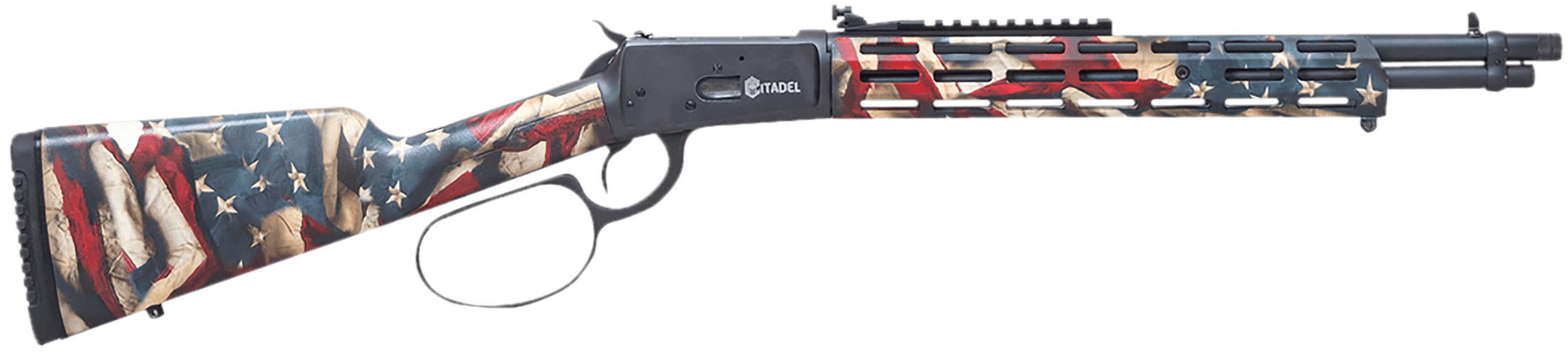 Howa CIT357LVRUSA Levtac 92 357 Mag 8+1 16.50" Matte Black Threaded Barrel & Steel Receiver w/Picatinny Rail, Fixed Respect Camo (American Flag) Synthetic Stock, Right Hand