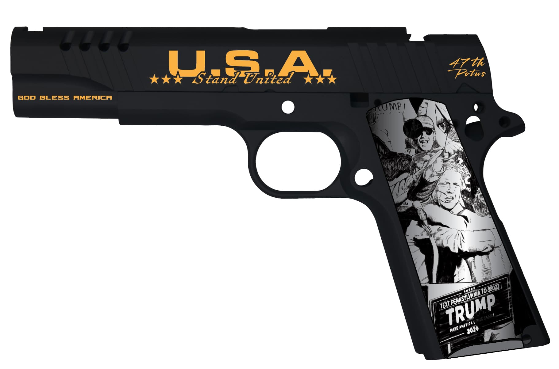 Auto Ordnance Trump Fight 1911 Trump Fight .45 ACP 5in 7rd Graphite Black Gold USMC Red