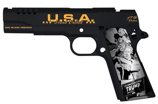 Auto Ordnance Trump Fight 1911 Trump Fight .45 ACP 5in 7rd Graphite Black Gold USMC Red