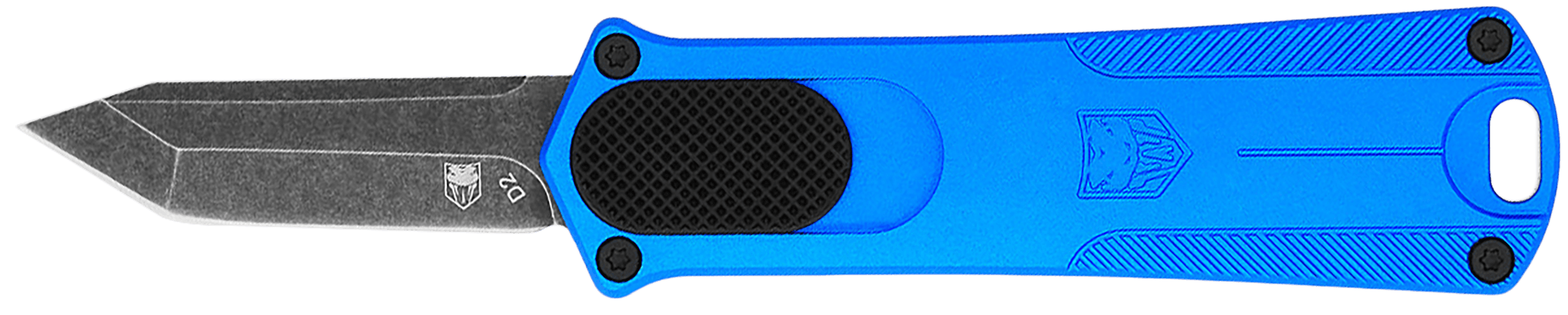 CobraTec Knives CALI952BLUTNS California 952 *CA Compliant 1.75" OTF Tanto Plain Black Stonewashed D2 Steel Blade, 3" Blue Anodized Aluminum Handle