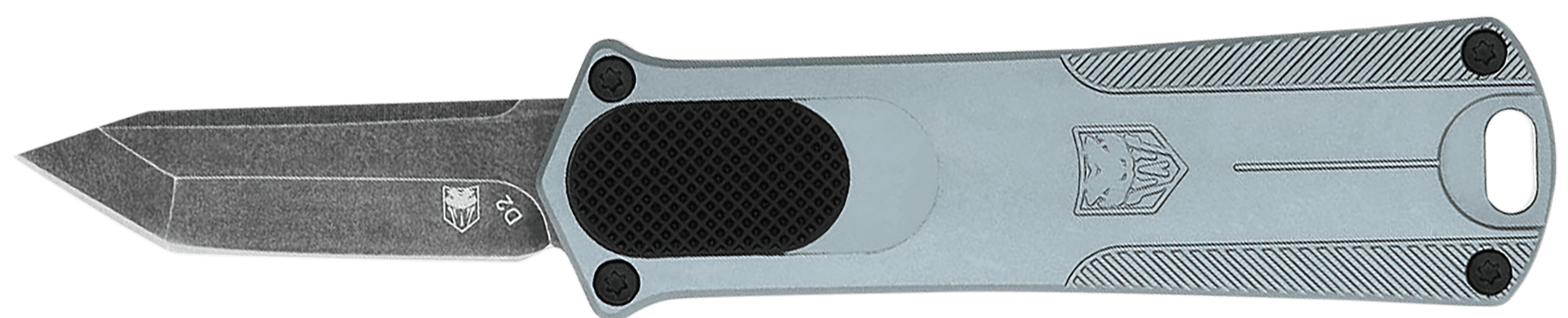 CobraTec Knives CALI952GRYTNS California 952 *CA Compliant 1.75" OTF Tanto Plain Black Stonewashed D2 Steel Blade, 3" Gray Anodized Aluminum Handle