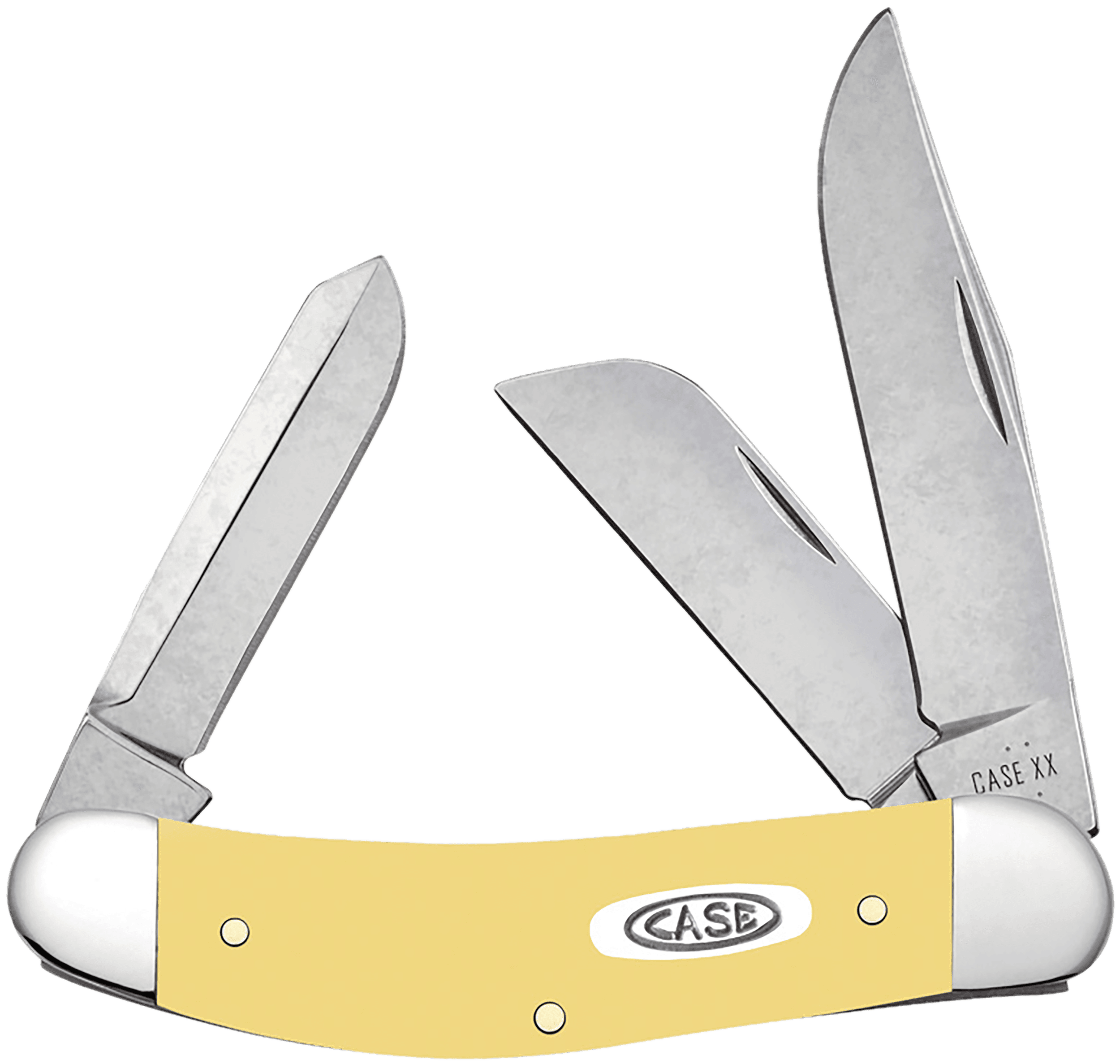 Case 30118 Sowbelly Folding Clip Point/Sheepsfoot/Spey Plain Mirror Polished Tru-Sharp SS Blade, Smooth Yellow Synthetic Handle