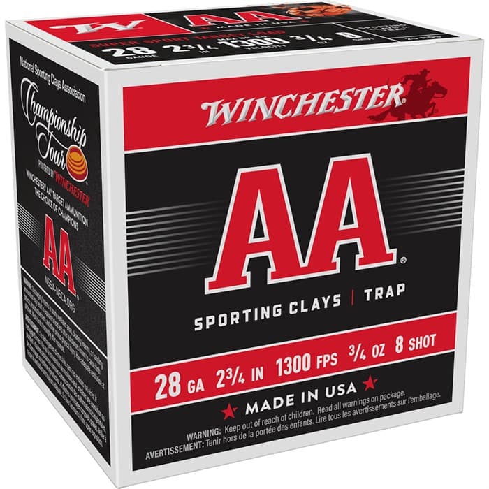 Winchester AA Sporting Clays 28 GA 2.75" 3/4oz #8 Shot 250ct Case