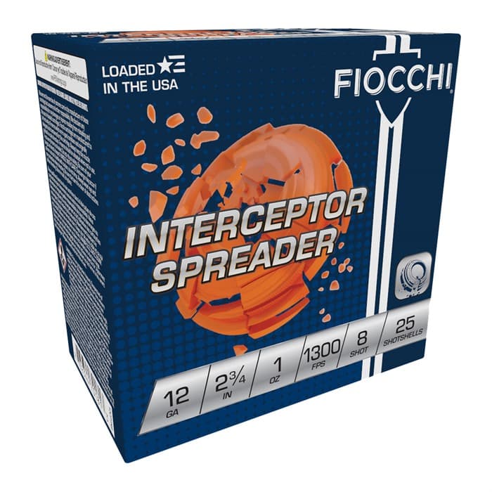 Fiocchi Interceptor Spreader 12 GA 2-3/4" 1oz #8 Shot 250ct Case