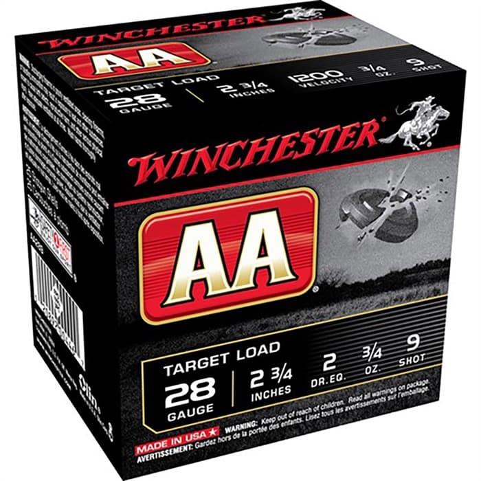 Winchester AA Target 28 GA 2.75" 3/4oz #9 Shot 250ct Case