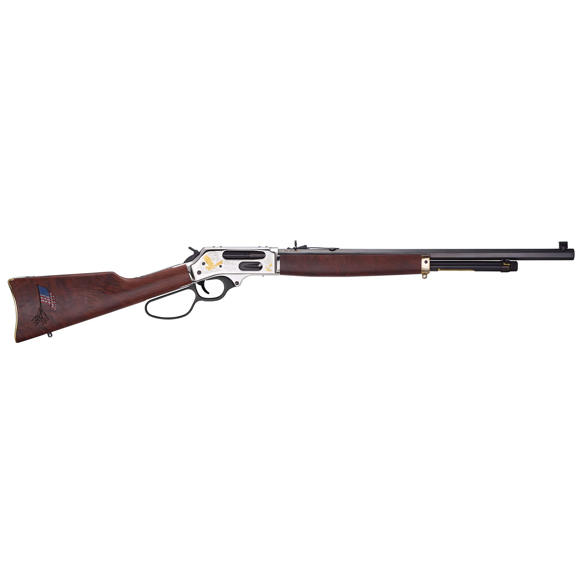 Henry H010BGMC Spirit Of The Corps  45-70 Gov 4+1 22" Black Octagon Barrel, Nickel Engraved w/24K Gold Inlay Brass Drilled & Tapped Receiver, American Walnut Straight Stock