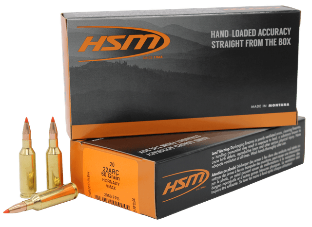HSM, Varmint, 22 Advanced Rifle Cartridge, V-Max, 60 Grain, 20 Rounds