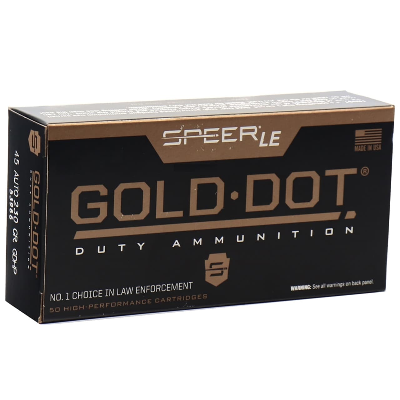 Speer Gold Dot Le Du, 45 Auto, Gold Dot Hollow Point, 230 Grain, 50 Rounds