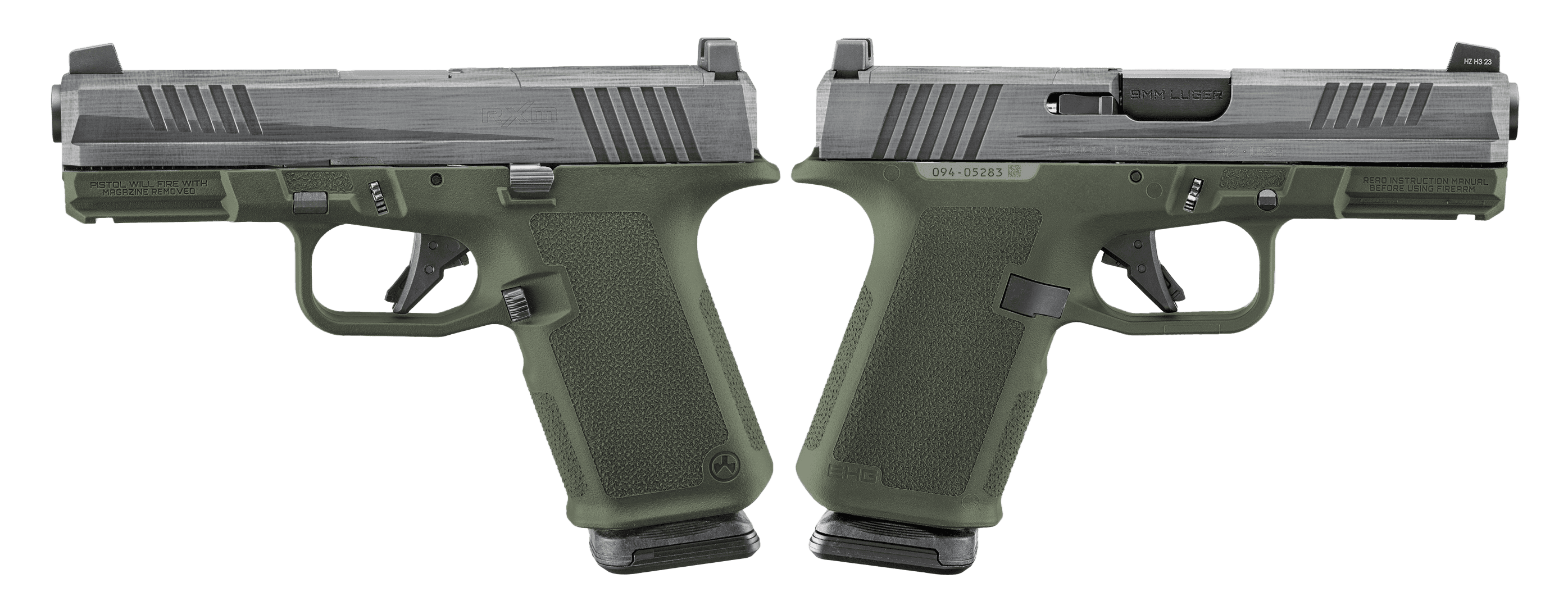Ruger Rxm 9mm 4 inch 15 Round Crushed Silver Battle Worn Green Accents