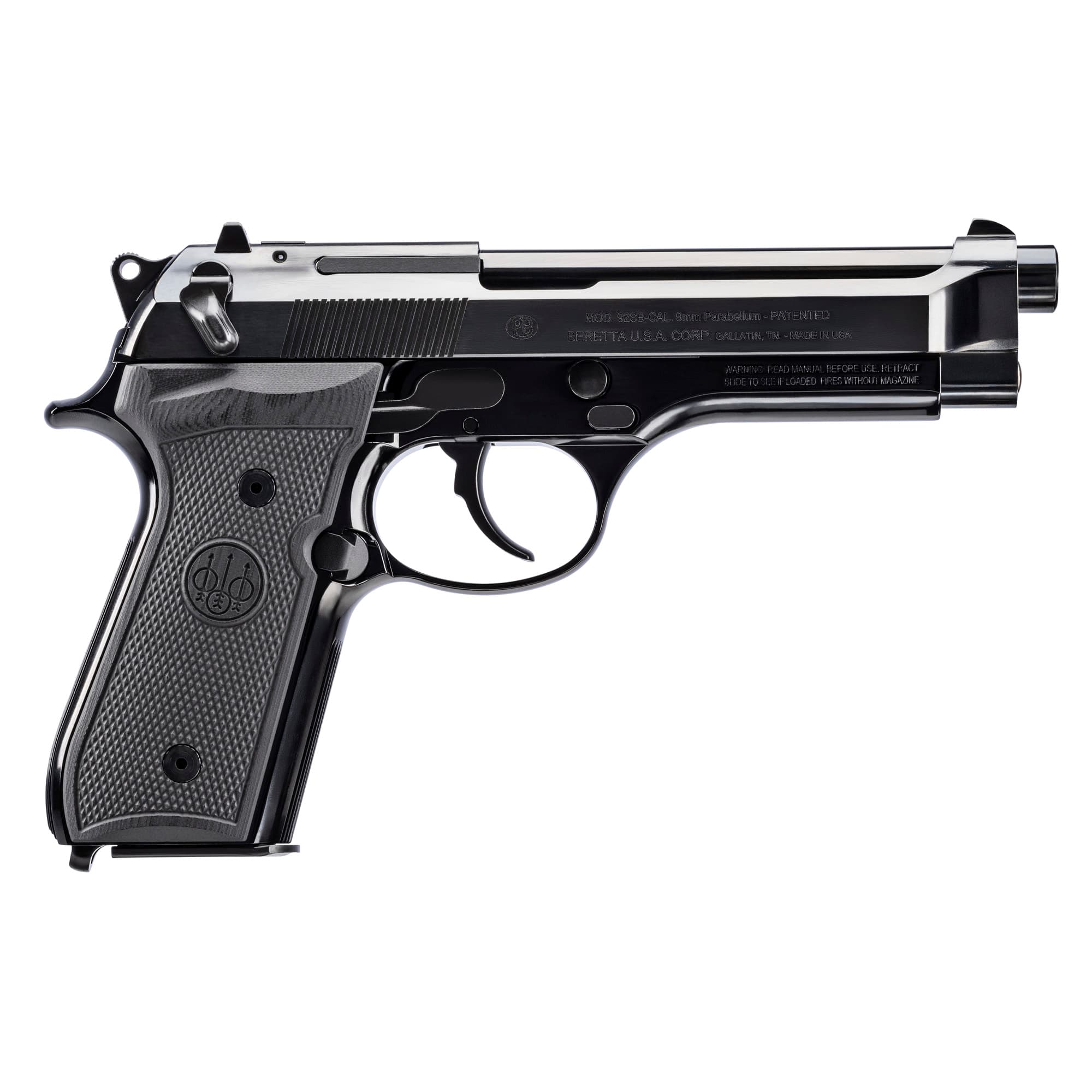 Beretta USA J92SB15 92SB Repro 50th Anniversary 9mm Luger 15+1 4.90" Blued Barrel, Polished Blued Engraved/Serrated Slide, Polished Anodized Aluminum Frame w/Beavertail, Black G10 Grip