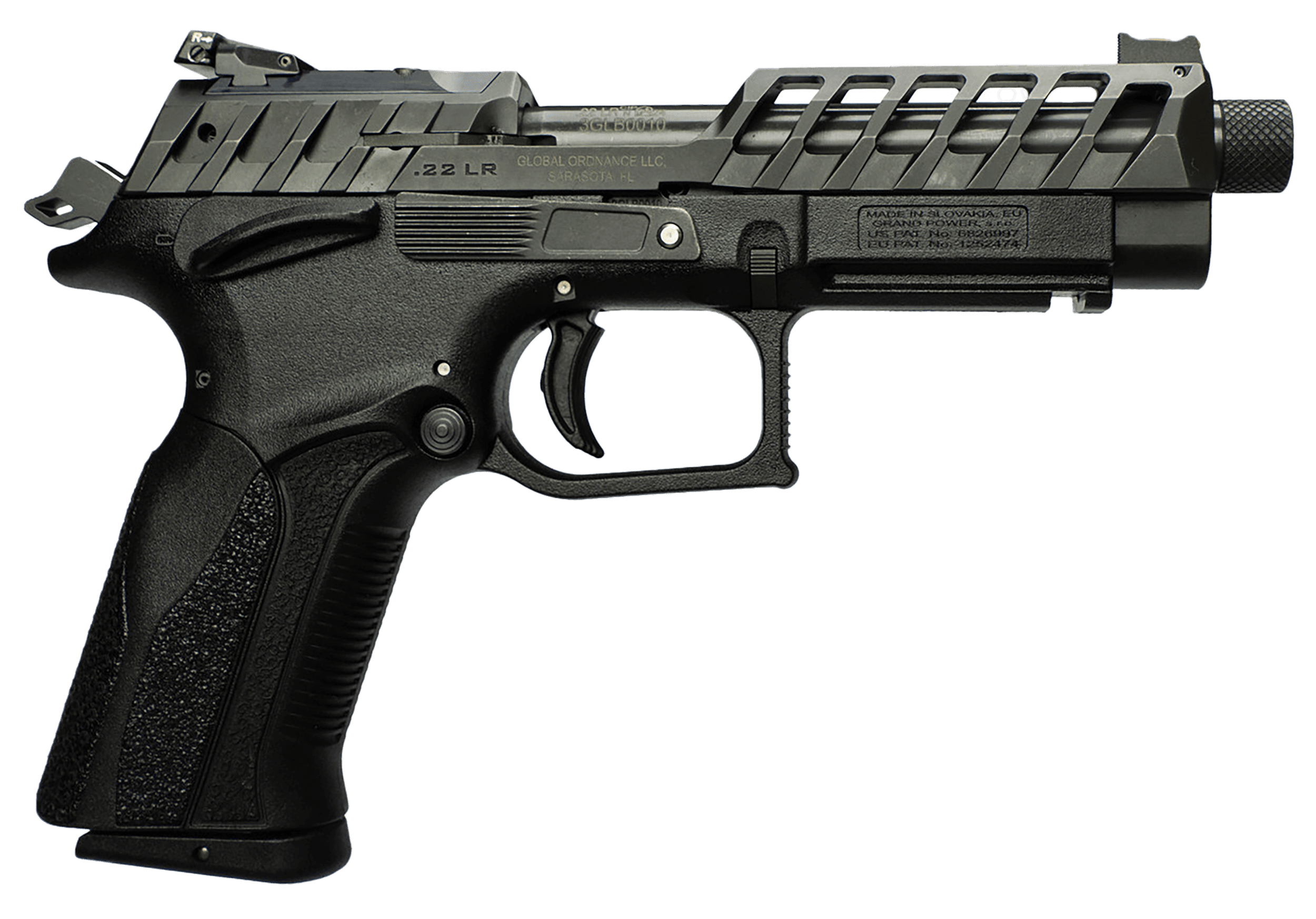 Grand Power 8588005808682 K22 X-Trim Mk23 22 LR 10+1 4.25" Black Barrel, Black Optic Cut/Serrated Slide, Black Steel Frame w/Beavertail, Interchangeable Backstrap Grip
