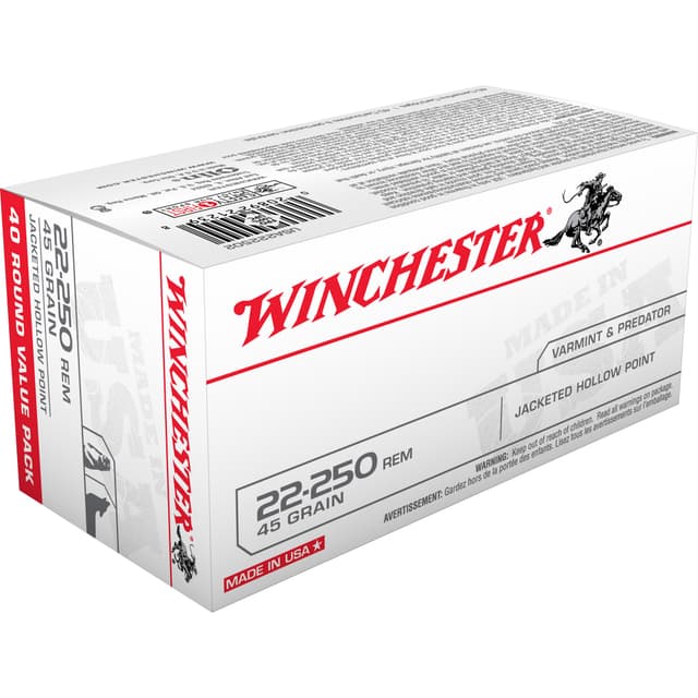 Winchester Usa Rifle 22-250 Remington Jacketed Hollow Point 45 Grain 40 Rounds