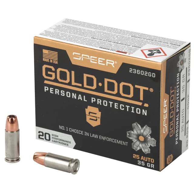 Speer, Gold Dot, 25 ACP, Hollow Point, 35 Grain, 20 Rounds