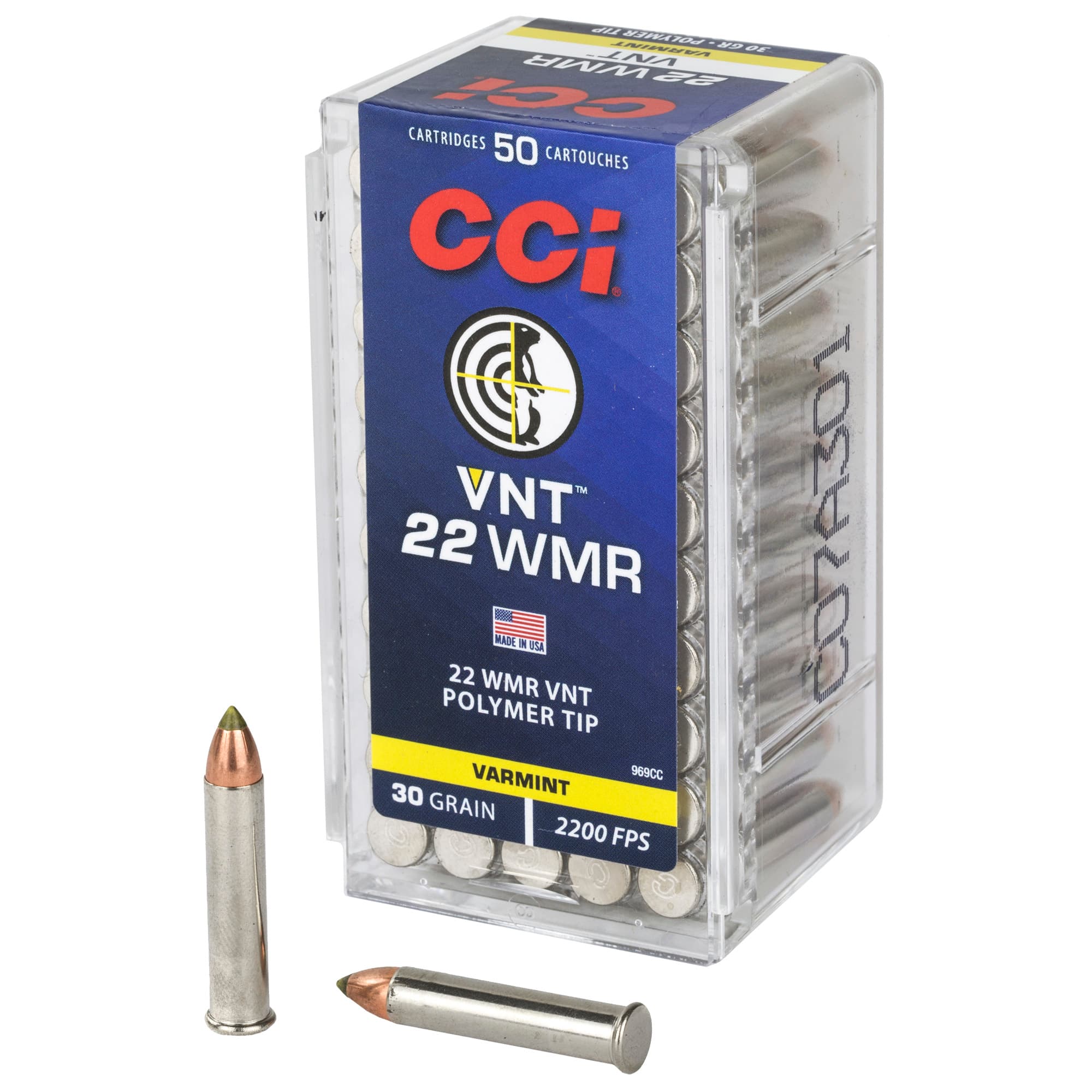 CCI Varmint Rimfire Ammo 22 Magnum Varmint Tipped 30 Grain 50 Rounds