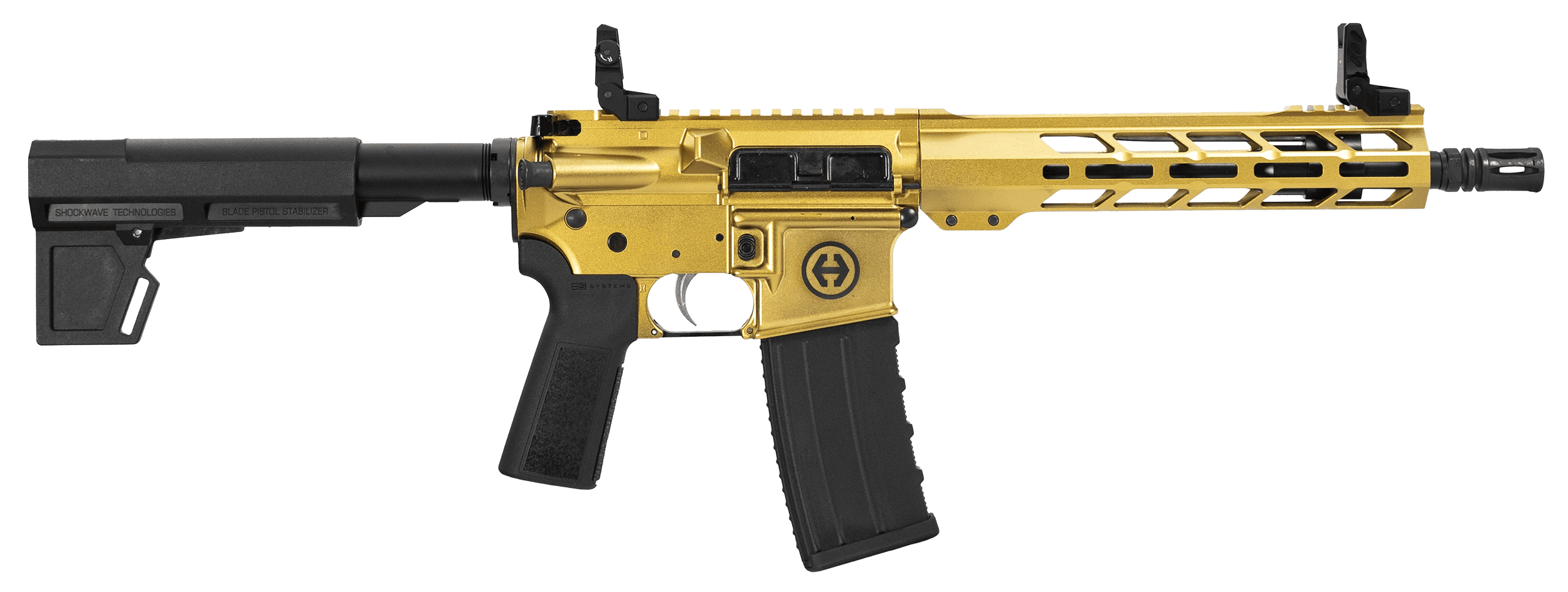Hi-Point HP15P-300BLKGOLD HP 15P 300 Blackout 30+1 10.50" Black Threaded Barrel, Gold Aluminum Receiver w/Picatinny Rail, M-LOK Handguard, Blade Black Polymer Brace, Black B5 P Type 23 Grip