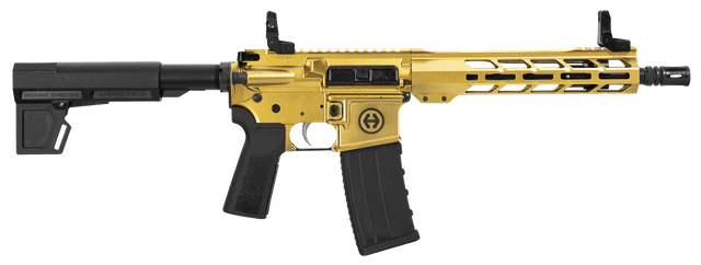 Hi-Point HP15P-300BLKGOLD HP 15P 300 Blackout 30+1 10.50" Black Threaded Barrel, Gold Aluminum Receiver w/Picatinny Rail, M-LOK Handguard, Blade Black Polymer Brace, Black B5 P Type 23 Grip