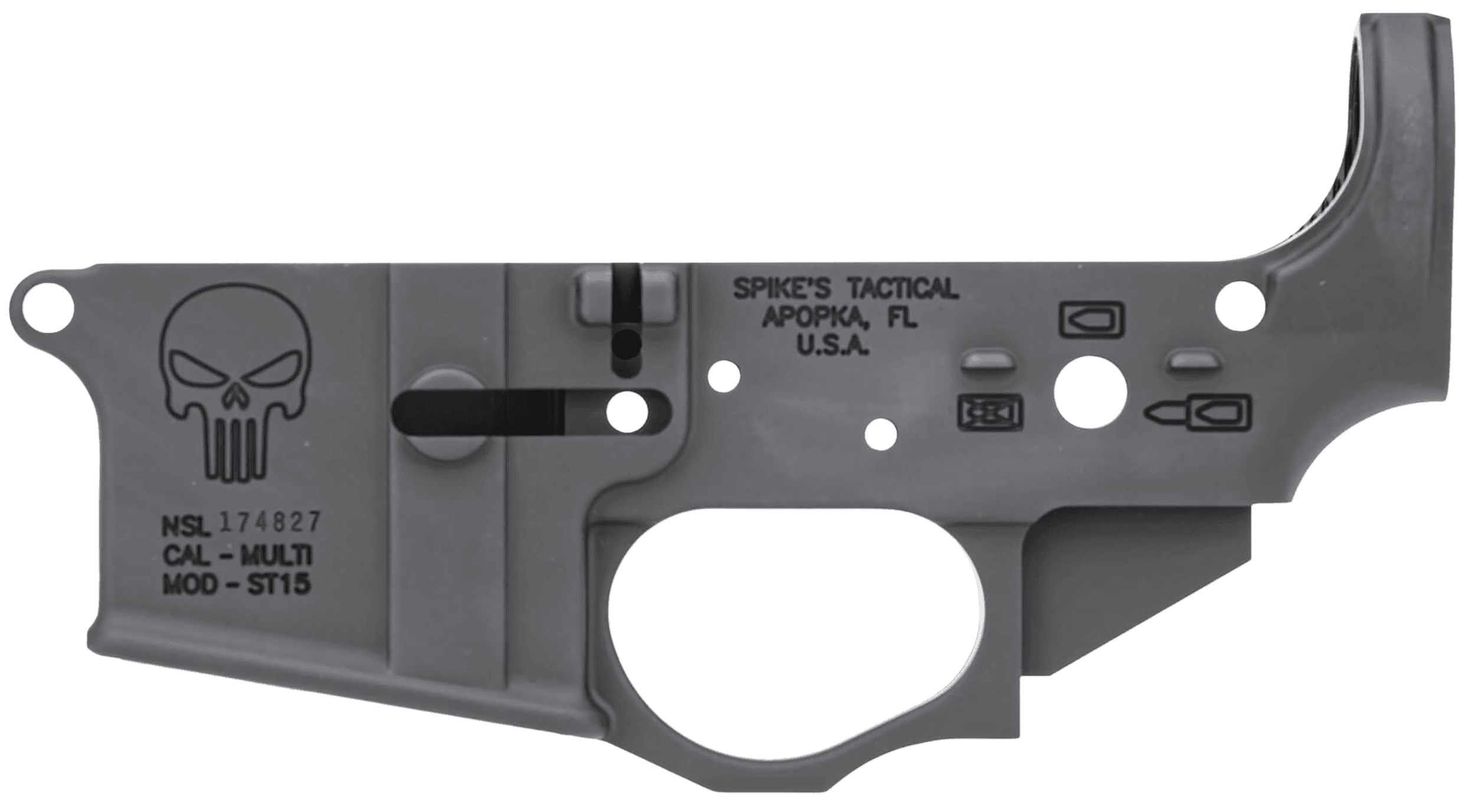 Spikes STLS015 Punisher Stripped Lower Receiver Multi-Caliber 7075-T6 Aluminum Black Anodized for AR-15