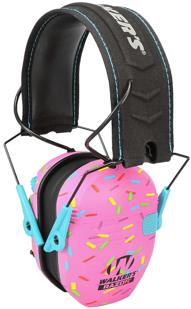 Walker's GWPRSEMSPRNKP Razor Slim Electronic Muff 23 dB Over the Head Pink Sprinkles